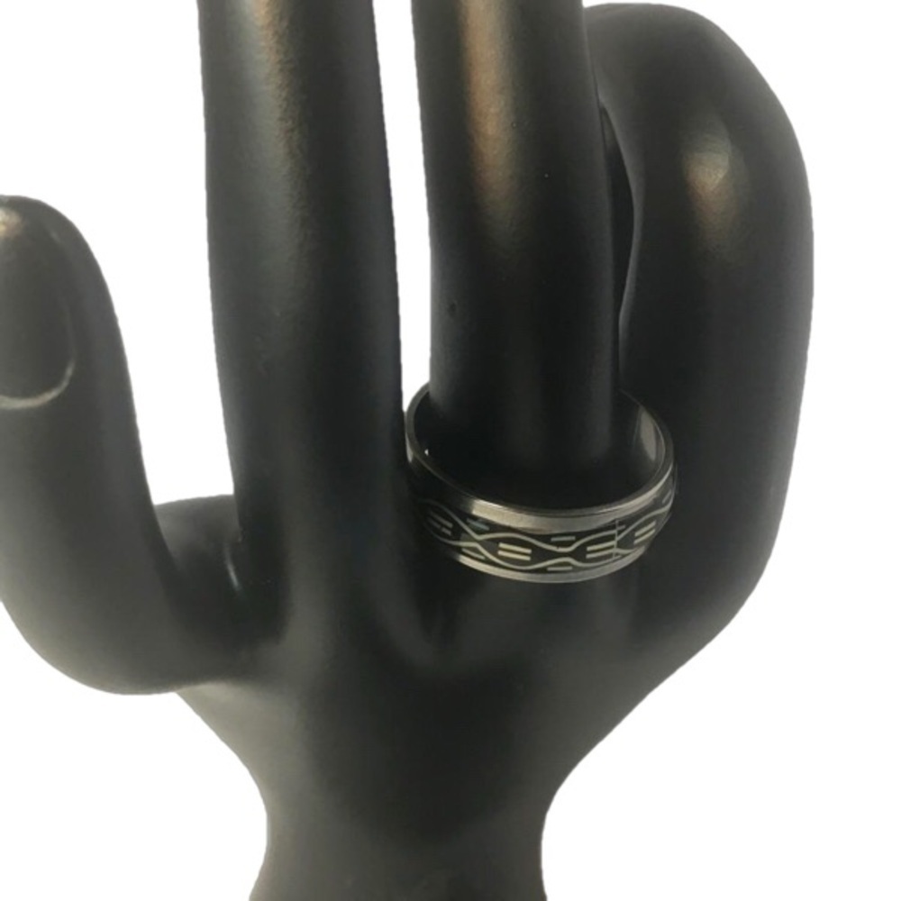 SILVER TONE MARBLE MEN’S RING